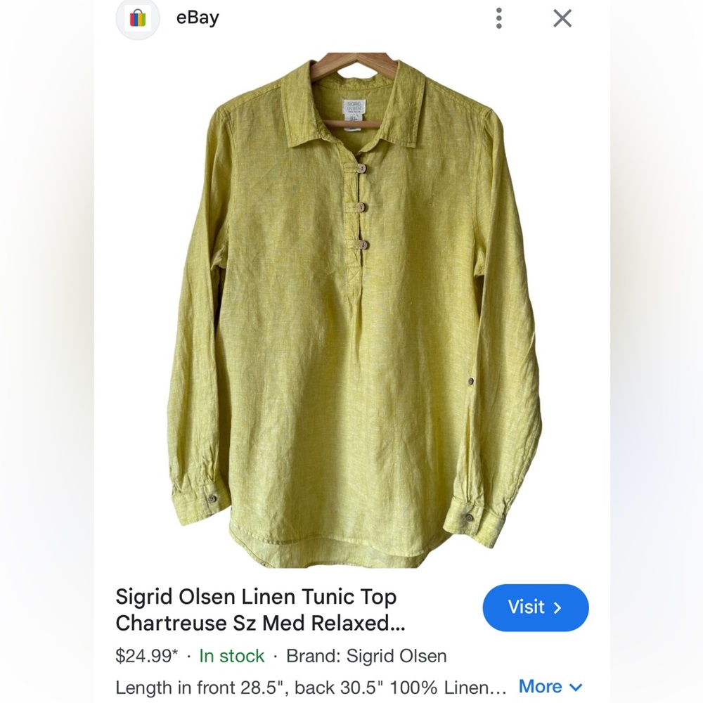 SIGRID OLSEN 100% LINEN PULL-OVER COLLAR TOP - Picture 9 of 9